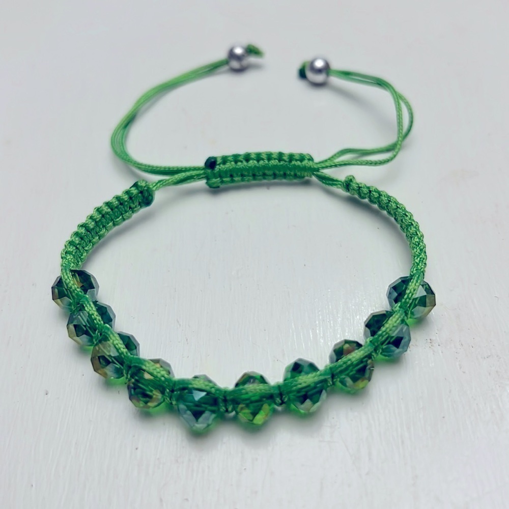 Green Crystal Ball Bead Macrame Bracelet